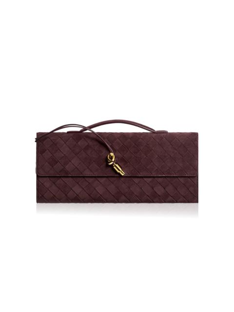Bottega Veneta Andiamo 15 Intrecciato Suede Clutch burgundy