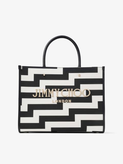 JIMMY CHOO Avenue M Tote
Black and White Avenue Print Canvas Tote Bag with Embroidered Logo