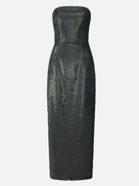 EMILIA WICKSTEAD Laelia Dress In Dark Green Satin Sequin