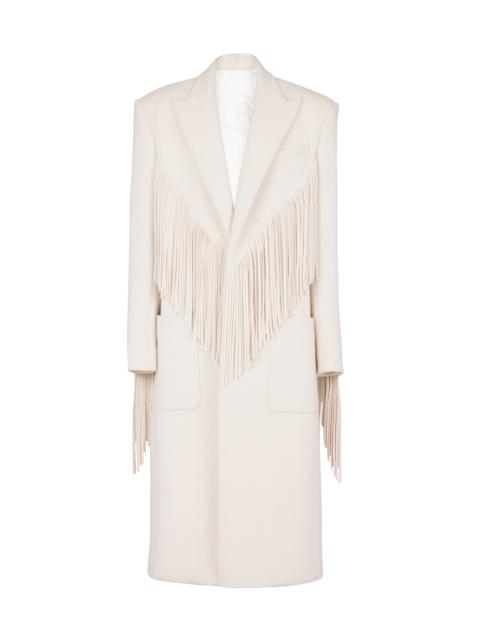 Balmain Unisex long fringed wool and cashmere coat