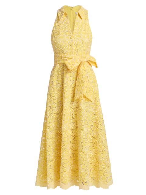BADGLEY MISCHKA Women's Eyelet Lace Belted Midi-Dress - Yellow