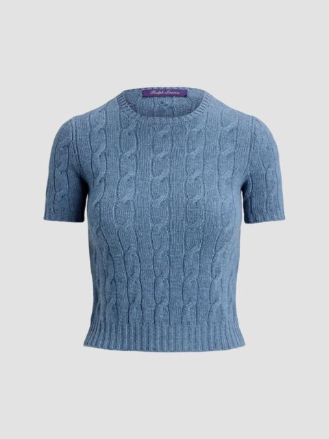 Ralph Lauren Women's Cable-Knit Cashmere Cropped Sweater - Chambray Melange