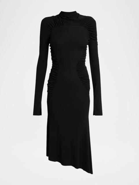 Victoria Beckham High-Neck Contour-Ruched Midi Dress