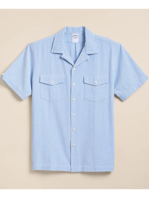 Brooks Brothers Cotton Blend Seersucker Camp Collar Shirt