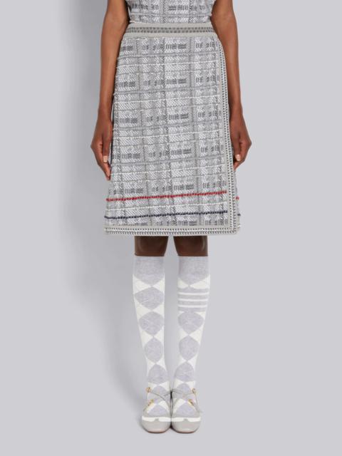 Thom Browne Tonal Grey Hairline Madras Check Jacquard Stripe Inlay A-line Knee Length Skirt