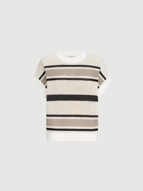 Brunello Cucinelli Striped cotton net knit t-shirt
