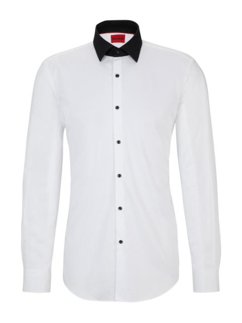 HUGO SLIM-FIT SHIRT WITH CONTRAST KENT COLLAR