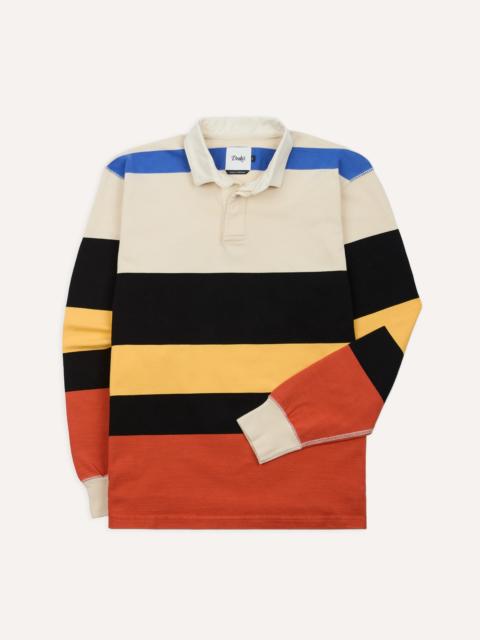 Drake's Ecru, Black and Orange Multi Stripe Cotton Rugby Shirt