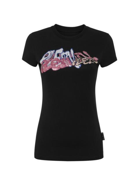 crystal-embellished logo-print T-shirt