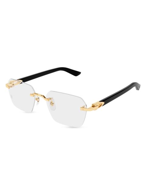 Cartier Men's C Decor 24K-Gold-Plated Rimless Rectangular Optical Glasses - Black Gold Clear