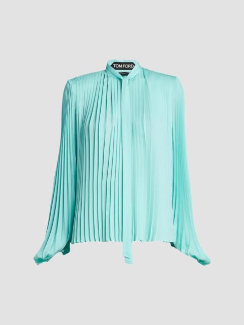 TOM FORD Women's Pleated Pussybow Blouse - Aqua