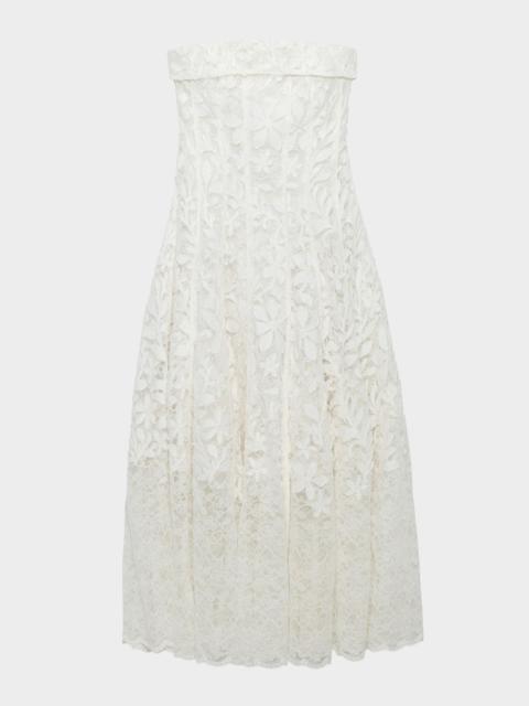 SIMKHAI Imogen Strapless Cotton Lace Midi Dress