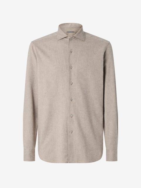 CORNELIANI Beige melange cotton flannel shirt with diagonal design