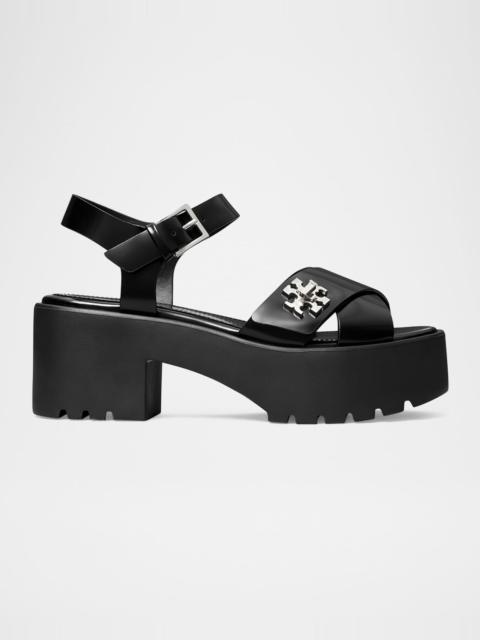 TORY BURCH Turnlock Leather Lug-Heeled Platform Sandals