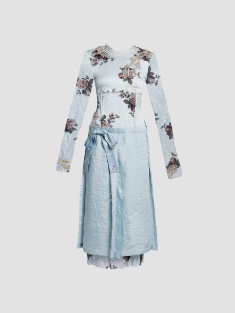 Erdem EMBROIDERED CRUSHED FLUID SATIN LONG SLEEVE MIDI DRESS