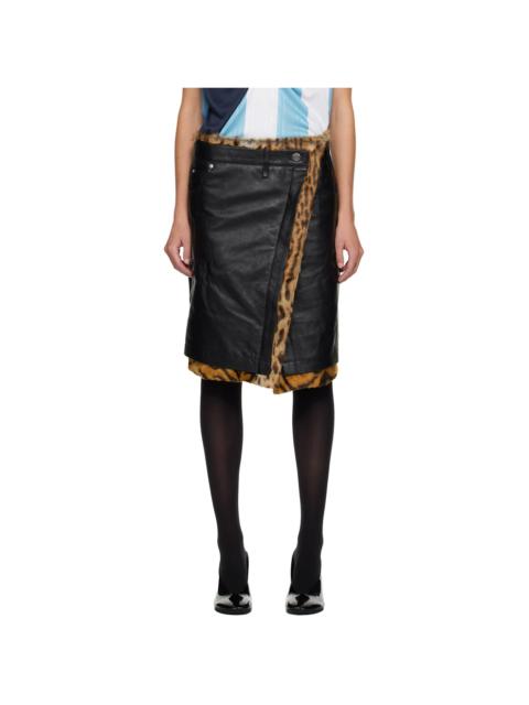 Martine Rose Black Wrap Leather Midi Skirt