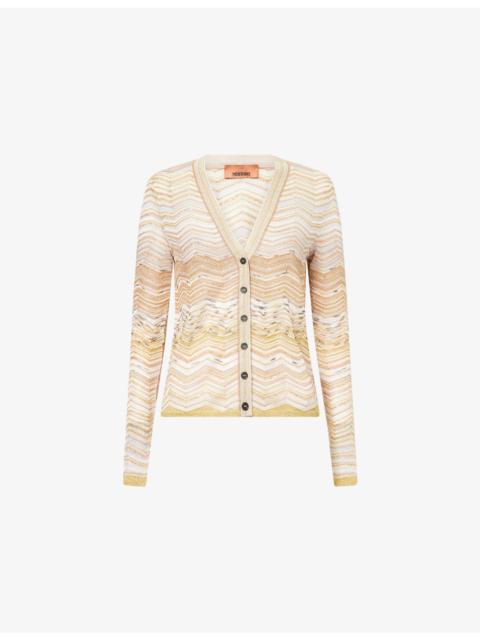 Missoni Chevron V-Neck Metallic-Knit Cardigan