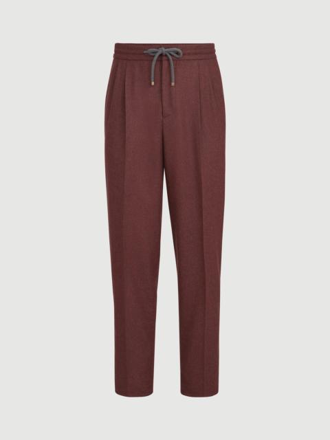 Brunello Cucinelli Virgin wool and cashmere flannel trousers with drawstring and double pleats