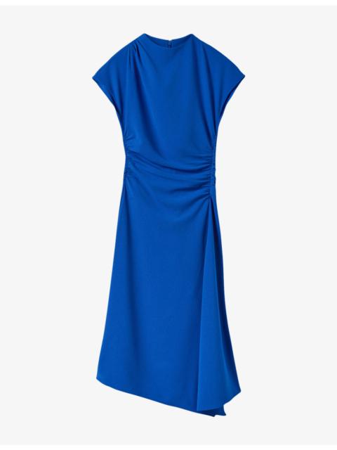 WHISTLES Ruched Short-Sleeved Crepe Midi Dress