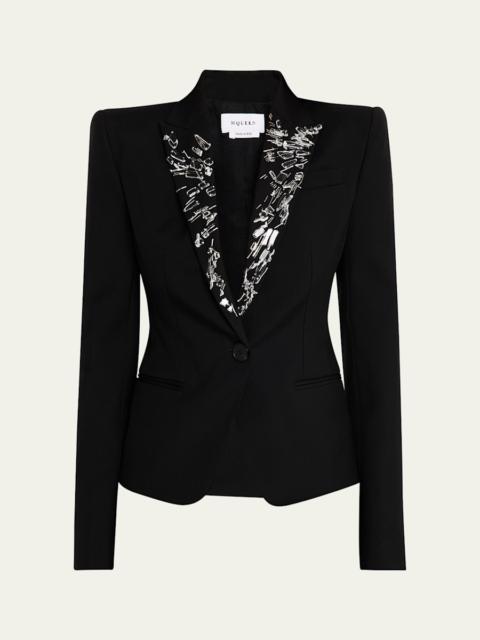 Alexander McQueen Smashed Screen Crystal-Lapel Single-Breasted Jacket