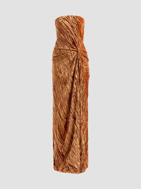 Oscar de la Renta Women's Pleated Velvet Draped Strapless Gown - Copper