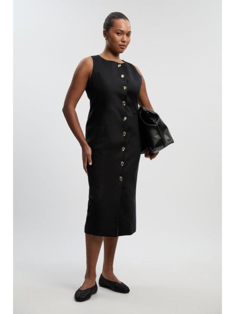 KAREN MILLEN Plus Size Tailored Linen Statement Button Front Pencil Midi Dress