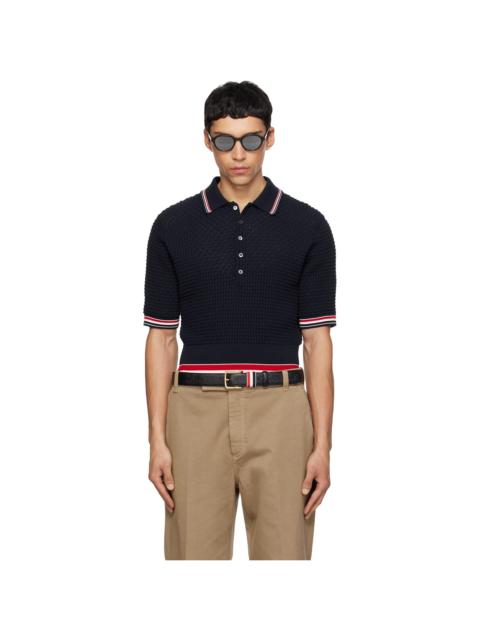 Thom Browne Navy Float Ripple Stitch RWB Stripe Polo