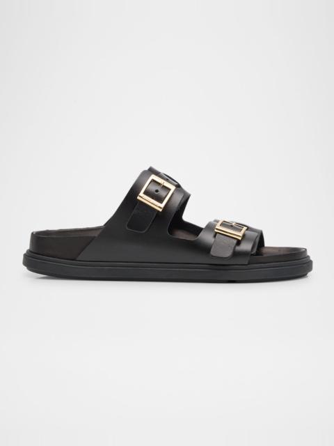 St Barths Leather Dual Buckle Slide Sandals