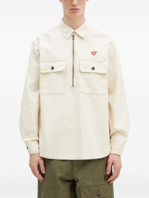 Human Made heart-logo half-zip shirt