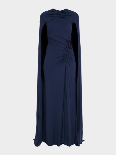 SIMKHAI Demi Ruched Jersey Cape Gown