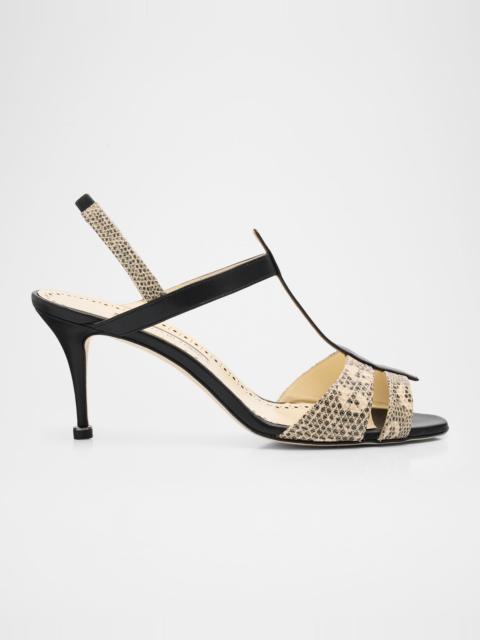 Manolo Blahnik 70mm Retauxlo Mixed Leather Sandals