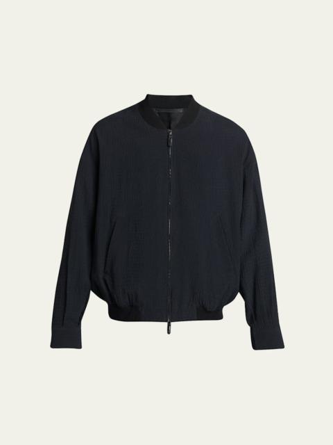 GIORGIO ARMANI Men's Seersucker Full-Zip Bomber Jacket