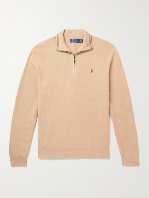 Polo Ralph Lauren Logo-Embroidered Honeycomb-Knit Cotton Half-Zip Sweater