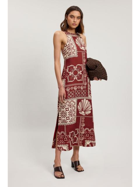 KAREN MILLEN Petite Linen Viscose Tile Print Woven Midi Dress