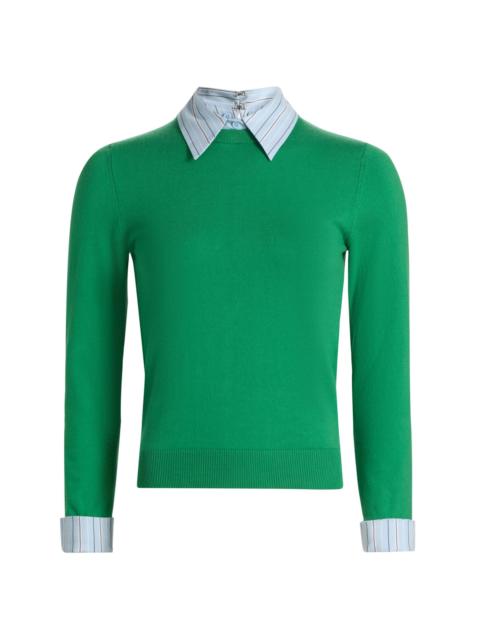 Alice + Olivia Women's Porla Mixed-Media Collared Sweater - Green Apple Carolina Blue