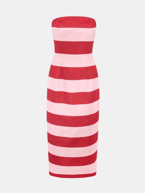 EMILIA WICKSTEAD Leila Dress In Pink And Red Stripe Italian Duchess Satin