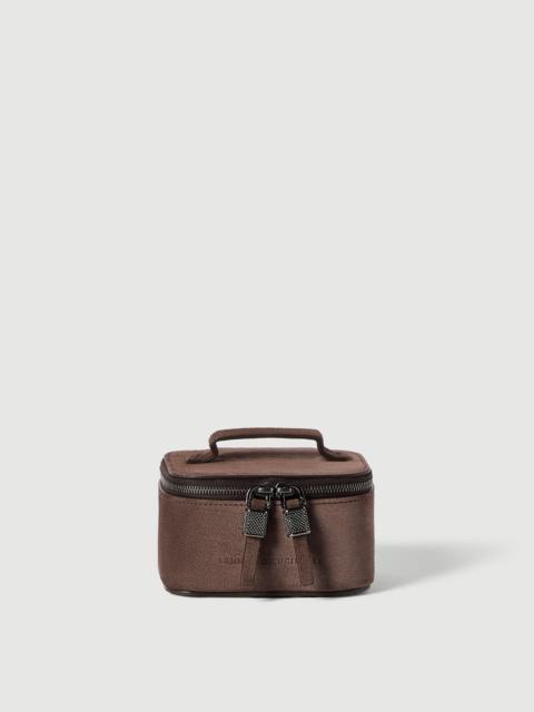 Brunello Cucinelli Suede small jewelry box with shiny zipper pull