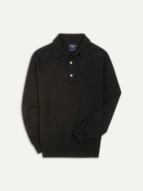 Drake's Black Merino Wool Knitted Polo