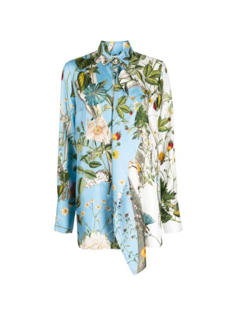 floral-print layered silk shirt