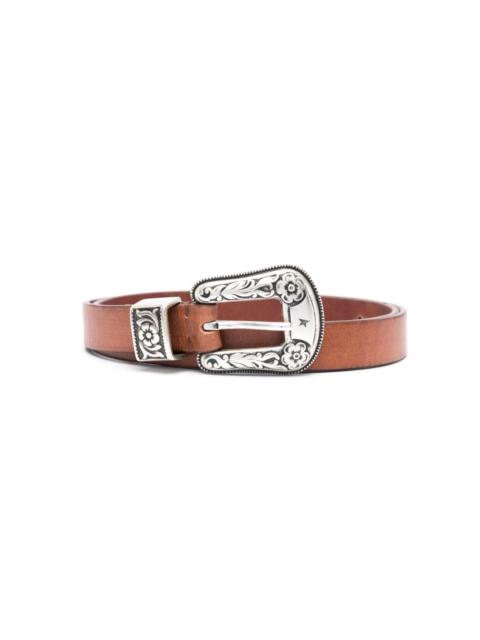 buckle-engraved belt