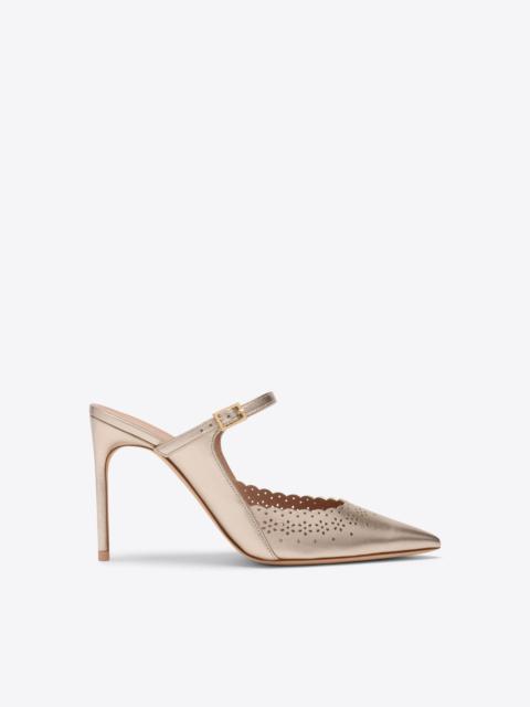 MALONE SOULIERS Bardot 90 Champagne Broderie Anglaise Mules