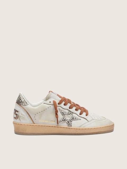 Golden Goose Women’s Ball Star LTD in white leather with animal-print pony skin star