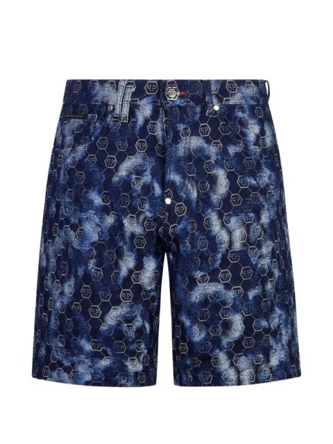 PHILIPP PLEIN monogram-pattern denim shorts
