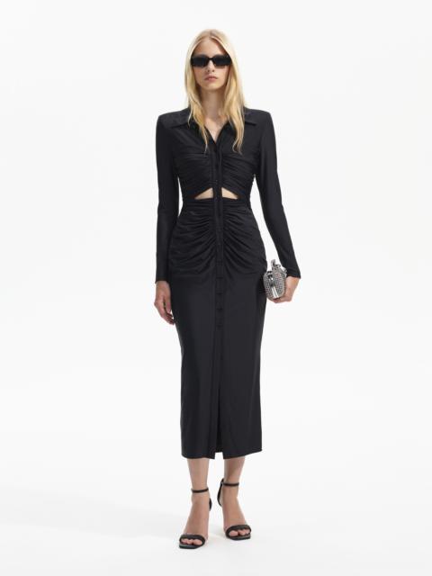 self-portrait Black Jersey Ruched Cut Out Midi Dress