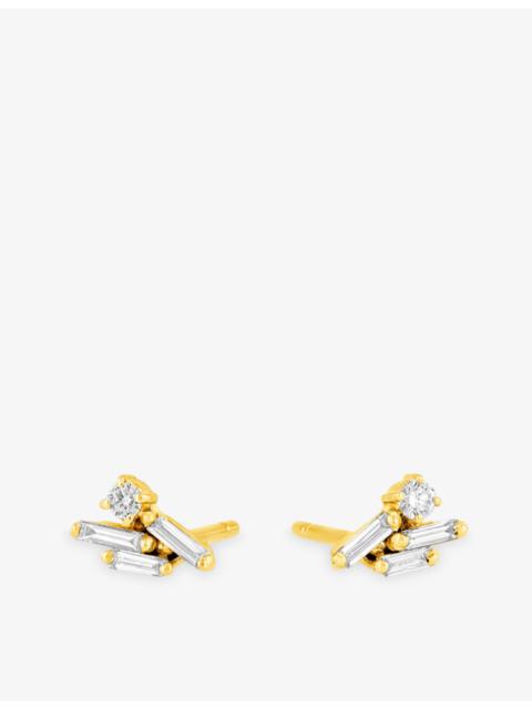 SUZANNE KALAN Eva 18ct yellow-gold, 0.08ct baguette diamond and 0.05ct round diamond stud earrings