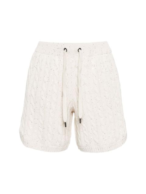 sequin-embellished cable-knit shorts