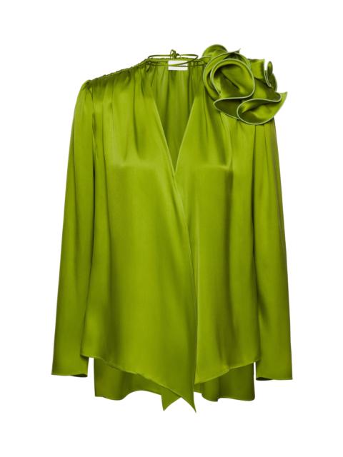 Silk Floral-Appliquéd Top green