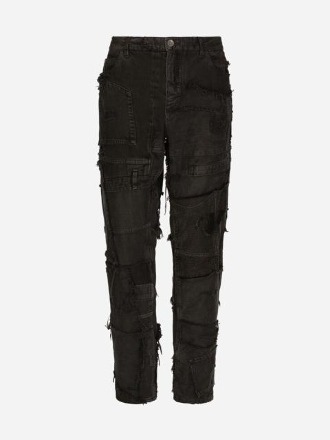 Dolce & Gabbana Loose overdyed patchwork denim jeans