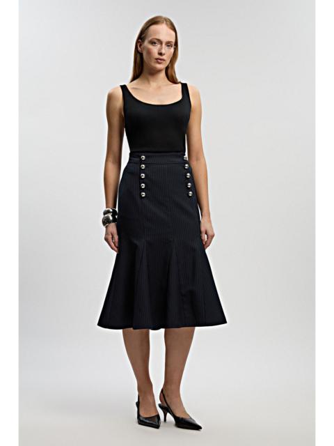 KAREN MILLEN Tailored Pinstripe Godet Midi Skirt