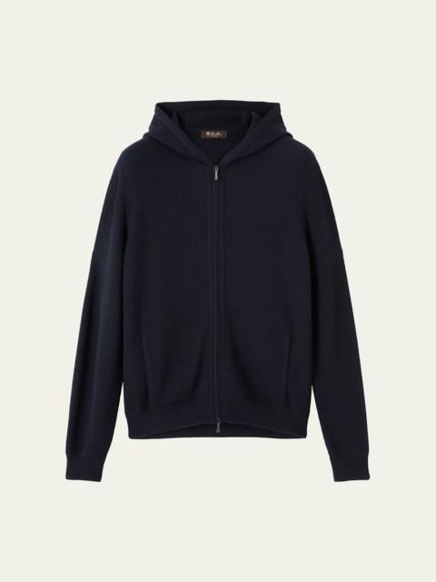 Loro Piana Men's Sloop Wool Rib Full-Zip Hoodie